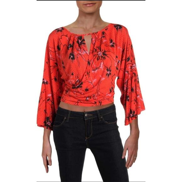 Free People women’s Last Time print boho belle sleeve top. Size small - Picture 3 of 5